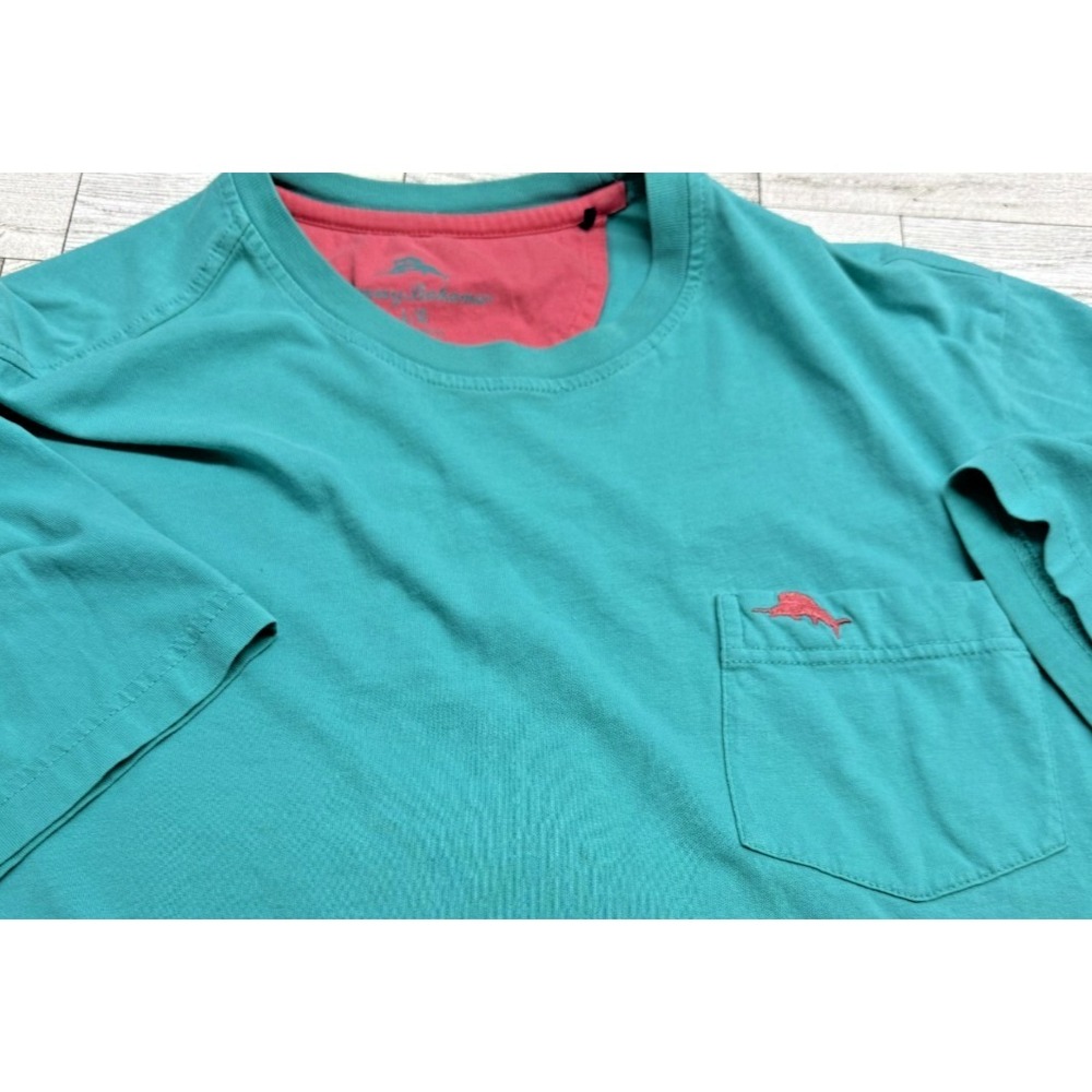 Tommy Bahama Mens Blue Pink Marlin Logo Pocket T-Shirt Cotton Short Sleeve LARGE